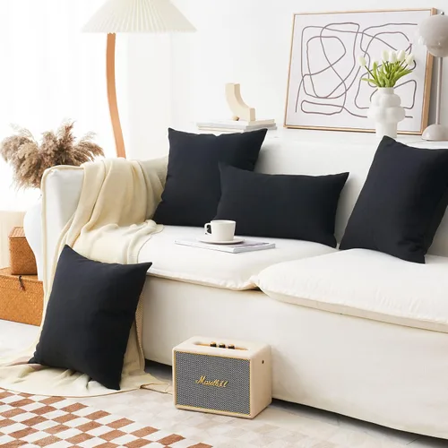 Vista 3 de Home Brilliant Fundas de Almohada de Lino con Forro para Cojines Decorativos de Otoño de Arpillera, Juego de 2, 16 x 16 pulgadas, Negro