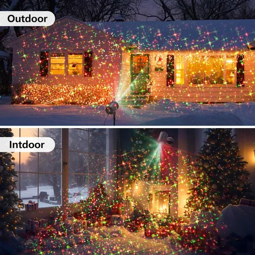 Vista 5 de Proyector de luces de Navidad para exteriores, luz de proyección de estrellas rojas y verdes de BLOFUN con 3 modos de iluminación, control remoto
