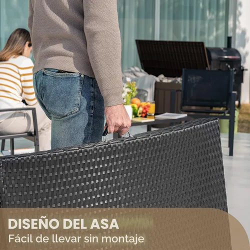Vista 4 de Devoko Juego de tumbonas para patio al aire libre de ratán con respaldo ajustable, 3 piezas acolchadas para patio plegable con mesa plegable (azul)