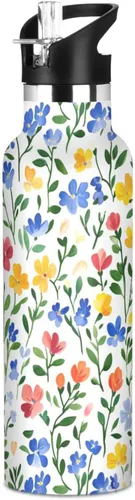 Vista 18 de Flowers Carnation Iris Peonies - Botella de agua reutilizable con aislamiento de doble pared con tapa de pajilla, sin BPA, a prueba de fugas