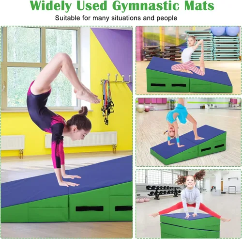 Vista 3 de Colchoneta de gimnasia para acrobacias, plegable, con superficie de piel sintética antideslizante y asas, alfombrillas para gimnasia para el hogar