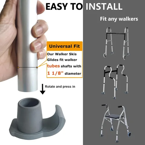 Vista 6 de Aliseniors Deslizadores de Esquí para Andador - Paquete de 2 Accesorios Universales para Andador para Personas Mayores con Andadores Plegables