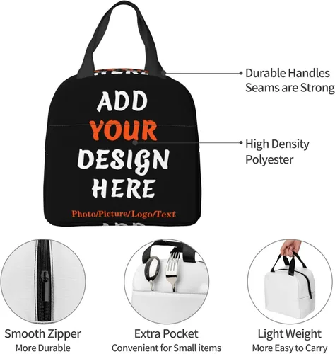 Vista 5 de Bolsas de almuerzo personalizadas para mujeres u hombres, personalizan tu nombre o imagen, bolsa de almuerzo aislada, contenedor de almuerzo