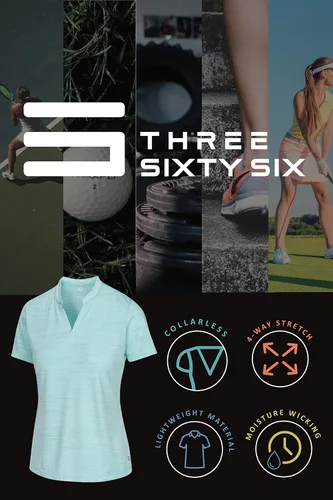 Vista 6 de Three Sixty Six Womens Collarless Golf Polo Shirt - Dry Fit, Breathable, Compression Golf Tops