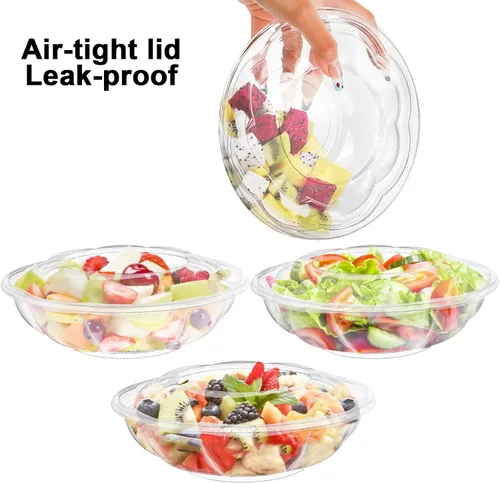 Vista 7 de Paquete de 50 cuencos de ensalada de plástico con tapas, recipiente desechable de 18 onzas para ensalada para el almuerzo, cuencos transparentes