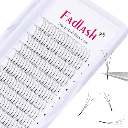 Vista 12 de FADLASH Extensiones de pestañas postizas en abanico con base puntiaguda 10D, extensiones de pestañas postizas de tallo medio, extensiones