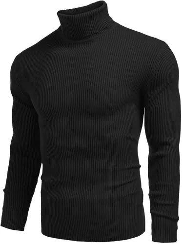 Vista 2 de COOFANDY - suéter de punto para hombre acanalado entallado y con cuello de tortuga