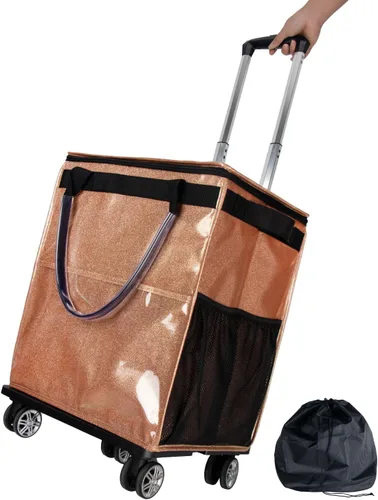 Vista 14 de Bolsas de comestibles reutilizables sobre ruedas, bolsa de asas con ruedas, carrito de compras portátil para comestibles con ruedas y bolsa con Negro