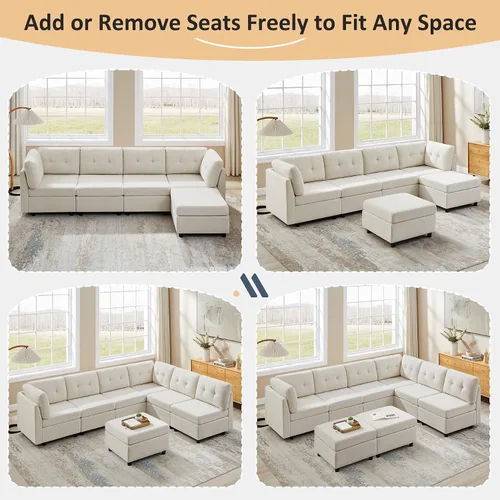 Vista 5 de VANOMi - Sofás seccionales de 6 plazas para sala de estar, sofá modular convertible de 118" en forma de nube, cómodos sofás de chenilla y sofás