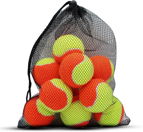 Vista 9 de Pelotas de tenis, paquete de 12 pelotas de tenis de baja compresión del 50% para principiantes, jóvenes, niños, entrenamiento con bolsa de malla