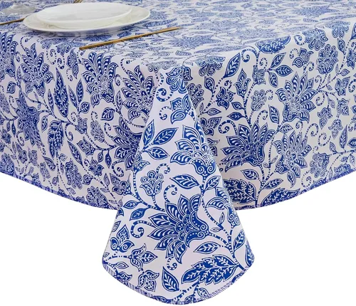 Vista 10 de LIBERECOO Mantel de vinilo resistente con reverso de franela, mantel de plástico impermeable a prueba de aceite, resistente a las manchas, lavable