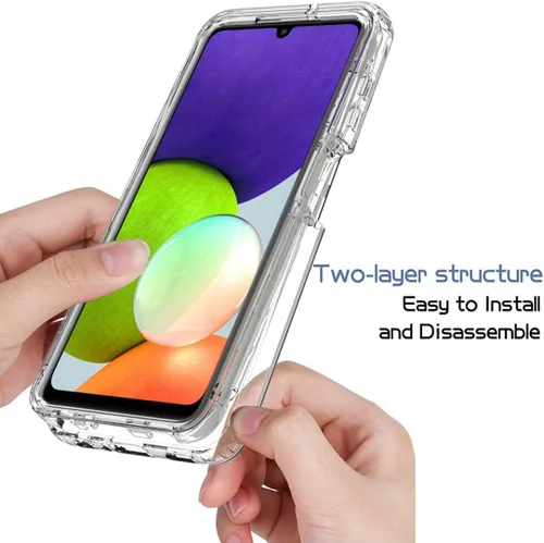 Vista 4 de Funda para Galaxy A22 4G/M32 4G SM-A225F con protector de pantalla de vidrio templado, carcasa protectora de cuerpo completo transparente