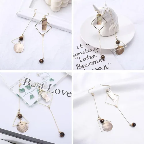 Vista 8 de Mismatch - Aretes de concha de abulón abstracta con diseño de asimétrica para mujeres y niñas, Metal, Sin incrustaciones