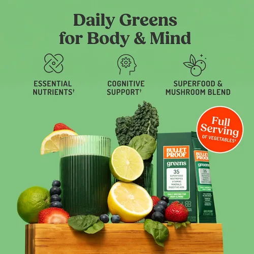 Vista 3 de Bulletproof Paquetes de verduras, 15 unidades, polvo de verduras diarias con superalimentos y nootrópicos, porción completa de verduras, nutrientes