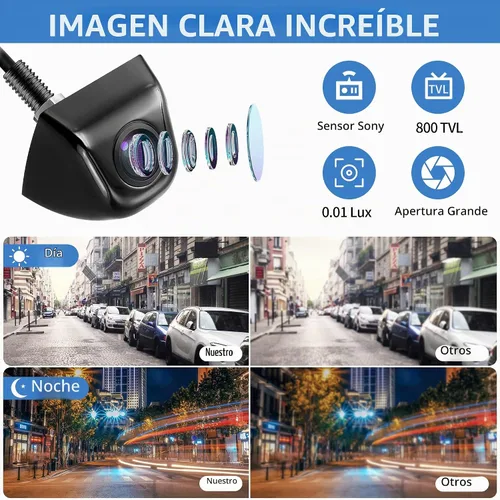 Vista 2 de Cámara de retroceso/frontal/lateral, HD 720P Metal OEM estilo 170 grados gran angular IP69K impermeable visión nocturna transparente cámara de Negro