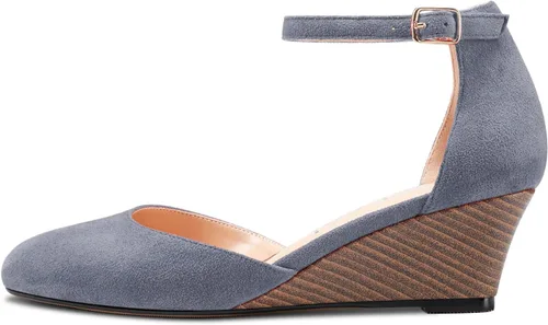 Vista 2 de HEUIVZAR Zapatos de vestir de tacón medio con correa de tobillo y punta redonda para mujer, zapatos de vestir clásicos para oficina, de 2 pulgadas