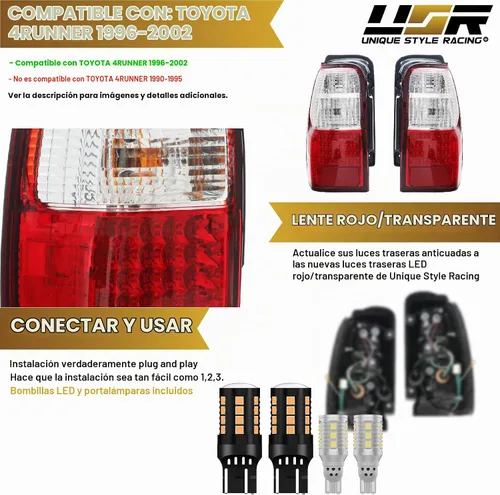 Vista 4 de USR DEPO 96-02 Luces traseras para 4Runner - Rojo/Transparente Plug and Play TODOS LOS LED INCLUIDOS Juego de lámparas traseras