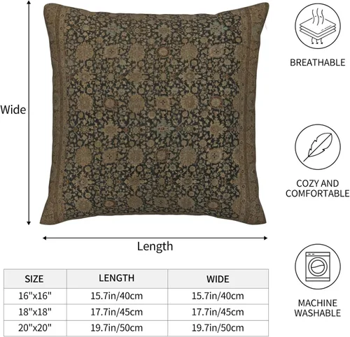 Vista 4 de Fundas de almohada con estampado de alfombra persa antigua Tabriz, fundas de cojín modernas, fundas de almohada cuadradas decorativas para sofá