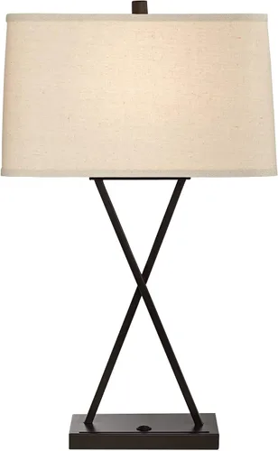 Vista 8 de Franklin Iron Works Megan - Juego de 2 lámparas de mesa modernas de 26.5 pulgadas de alto, con puerto de carga USB, LED, bronce, rectangular