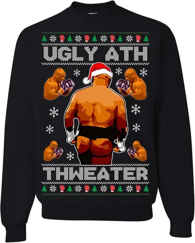 Vista 14 de wild custom apparel Merry Chrithmith Kith My Ath suéter feo de Navidad divertido con cuello redondo sudadera Negro
