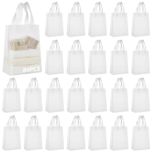 Vista 8 de Amylove 80 bolsas de regalo transparentes a granel con asa, bolsa de plástico esmerilado, embalaje reutilizable, envoltura de golosinas
