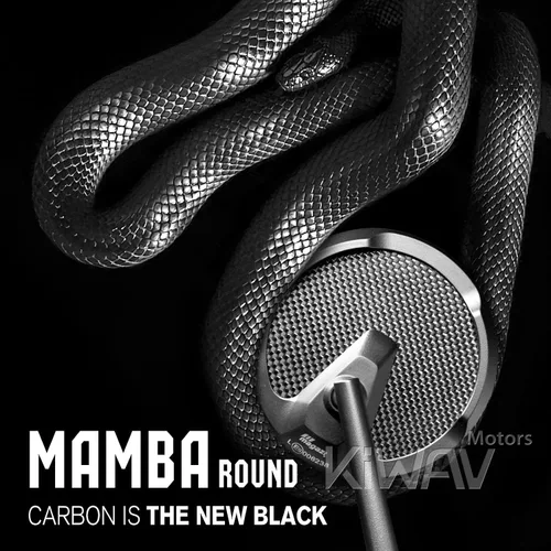 Vista 2 de KiWAV Aftermarket - Espejos retrovisores laterales redondos Mamba real fibra de carbono negro convexo ajustable M8 0.315 in 1.25 adaptadores de paso