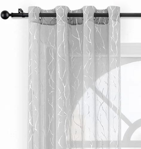 Vista 14 de Kotile Cortinas traslúcidas de rama de árbol – Cortinas traslúcidas grises con estampado de rama de árbol en lámina dorada metálica de 63 pulgadas