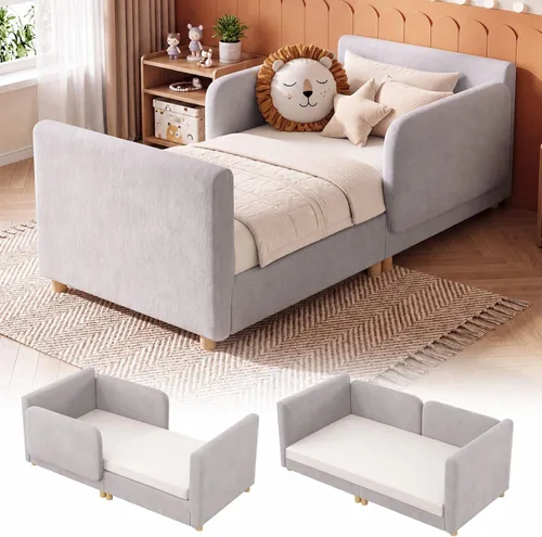 Vista 13 de DoCred Cama infantil, cama tapizada para niños y niñas Camas de suelo para niños pequeños con rieles extraíbles, cama suave de perfil bajo para B