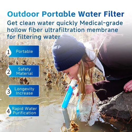 Vista 4 de Filtro de agua con popote, purificador de agua portátil, sistema de filtración de agua por gravedad, sistema de purificación de agua con popote