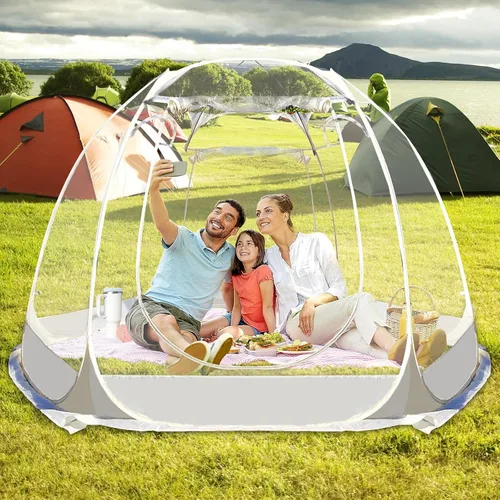 Vista 2 de Casas de Pantalla Emergentes Tienda de Campaña al Aire Libre, Gazebo Completamente Transparente de 540 Grados Sin Esquinas Ciegas