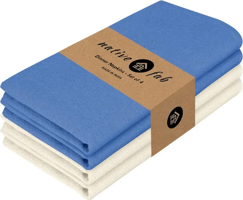 Vista 24 de Native Fab Servilletas de tela azul, paquete de 4, 100% algodón, 17 x 17 pulgadas, resistentes, textura suave, secado rápido, ideales