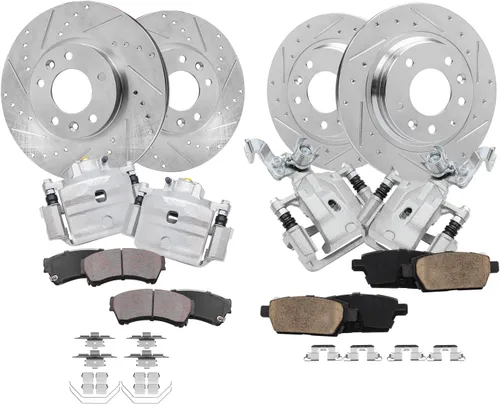 Vista 104 de Detroit Axle - Rotores de freno para Ford 2013-2019 Explorer Taurus Flex Lincoln MKT MKS, rotores de freno de disco ranurados perforados de repuesto