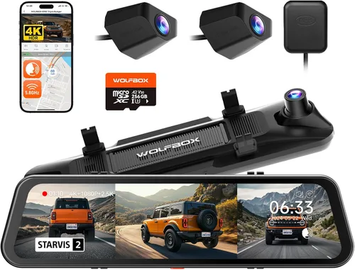 Vista 9 de WOLFBOX G900 Tripro Bumper-N 3 canales 4K Mirror Dash Cam, 4K+2.5K+1080P cámara delantera trasera y parachoques, 8MP STARVIS 2 IMX 678 visión