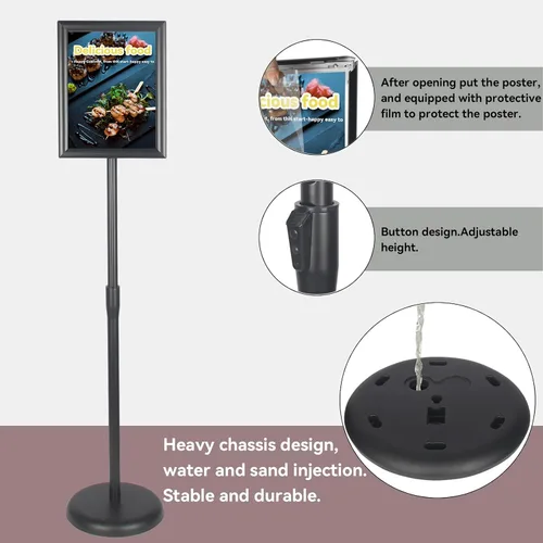 Vista 3 de YDisplay Soporte para letreros con base de 8.5 x 11 pulgadas, soporte de pedestal para letreros de pie, altura ajustable, tanto en horizontal como