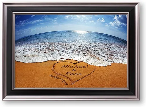 Vista 64 de A&T ARTWORK Love on Beach - Impresión fotográfica personalizada, incluye nombres y la fecha, regalo único para el aniversario de boda. Alfombrillas