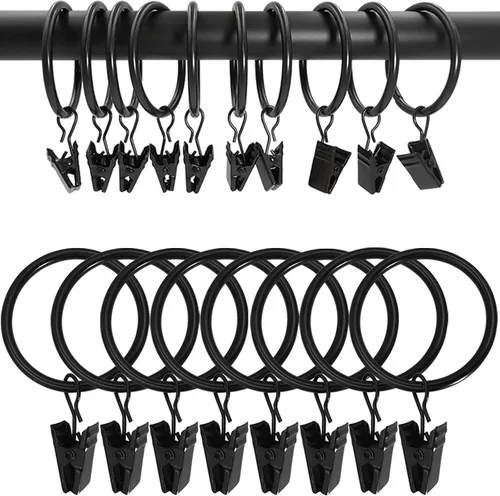 Vista 21 de WeeksEight Paquete de 44 anillos de cortina negros con clips, ganchos de cortina, ganchos de clip para colgar cortinas, lazos, sombreros, anillos