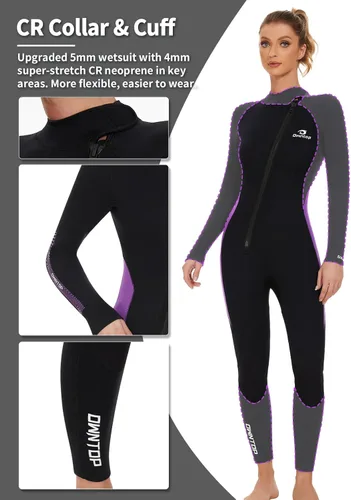 Vista 4 de Owntop Traje de neopreno de 5 mm para buceo - Traje húmedo para hombre y mujer de neopreno grueso de cuerpo entero, cremallera frontal, manga larga