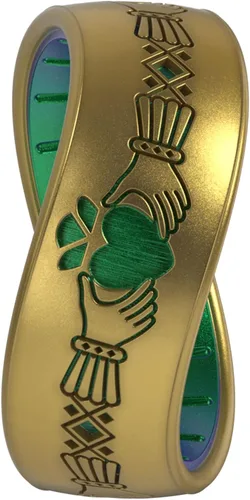 Vista 3 de Enso Rings Anillo de silicona grabado de la colección Celtic - Diseño cómodo y flexible Claddagh - Oro Antiguo/Dragón