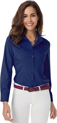 Vista 22 de Atnlewhi - Camisa de trabajo clásica con botones, manga larga, elástica, formal y casual para mujer