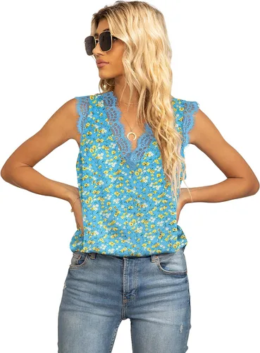 Vista 272 de VIISHOW - Camiseta sin mangas, sexy, con cuello en V y bordes de encaje para mujer, camisola de vestir, camisas de gasa, sin mangas, casuales