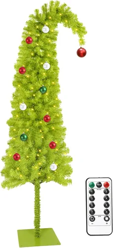 Vista 10 de HMASYO Whimsical Small Tabletop Christmas Tree with Lights and Red Ball, 26.8" Bendable Lime Green Artificial Table Top Christmas Tree for Home