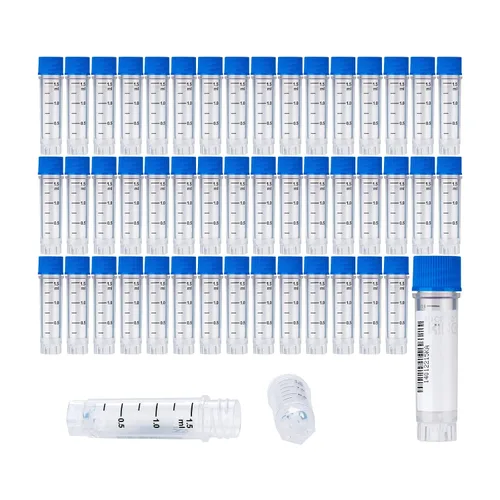 Vista 8 de Cryoviales de 0.0 fl oz, 25Pcs Cryotubes con código de barras lateral, frascos de esterilización con rosca externa, tubos de muestra con tapas Azul