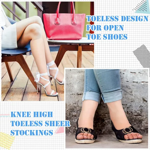Vista 4 de Bonuci 8 pares de calcetines largos sin dedos hasta la rodilla con punta abierta para mujer