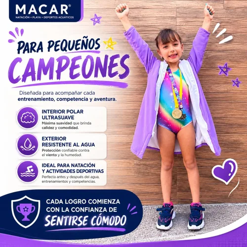 Vista 2 de MACAR Parka de natación impermeable con forro polar, ideal para actividades junto a la piscina y al aire libre