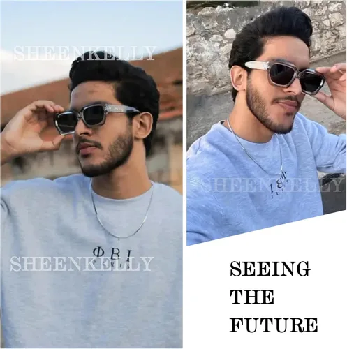 Vista 3 de SHEEN KELLY Gafas de sol hexagonales gruesas retro para hombres y mujeres, de moda, de gran tamaño, cuadradas, gruesas, negras, oscuras, gafas