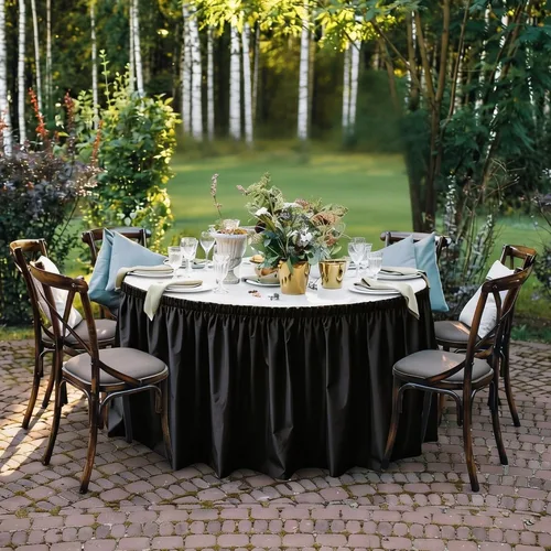 Vista 7 de TURSTIN 2 faldas de mesa de plástico negro de 14 x 29 pies para mesas rectangulares, mantel ajustable, mantel desechable para fiestas de cumpleaños
