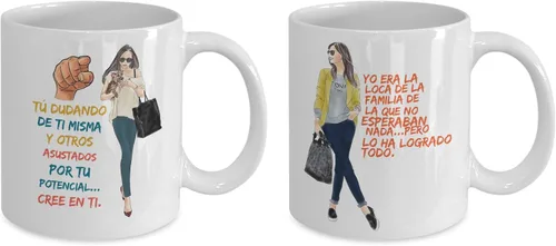 Vista 2 de Regalo para hermana Taza de cafe para hija Perfecto regalo para navidad, graduados, profesionales y estudiantes Vaso con afirmaciones