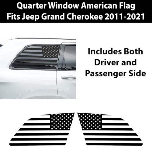 Vista 4 de Bogar Tech Designs - Calcomanías precortadas para ventana trasera de cuarto lateral de la bandera estadounidense compatibles con Jeep Grand Cherokee