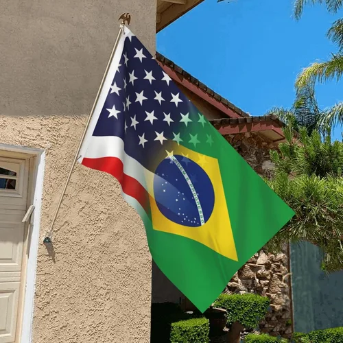 Vista 6 de Bandera de Brasil y Estados Unidos, 3 x 5 pies, doble cara, colores vivos y resistentes a la decoloración UV para habitaciones de casa al aire libre