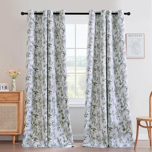 Vista 25 de H.VERSAILTEX Cortinas opacas de 63 pulgadas de largo, juego de 2 paneles de cortinas con estampado floral para sala de estar, cortinas de ventana